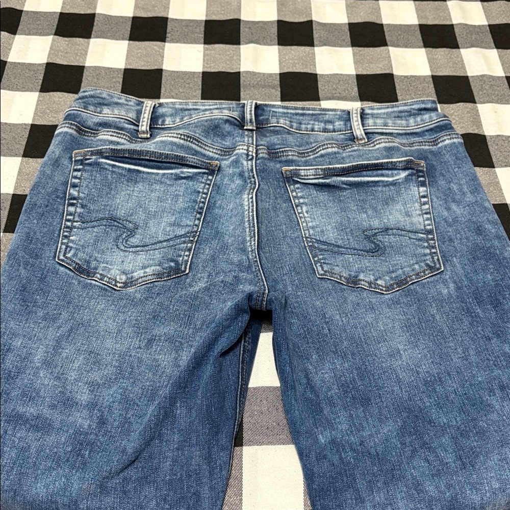 Silver Jeans Avery Straight Jeans Womens Plus Size 36 x 28 Stretch Raw Fray Hem